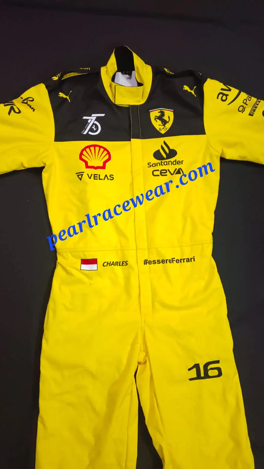F1 Ferrari 2022 Yellow racing suit and Gloves