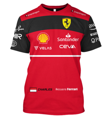 F1 Charles 2022 Ferrari Replica Printed T-shirt